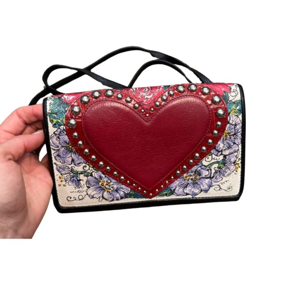 Brighton Mini Crossbody Bag – Studded Heart & Floral Art